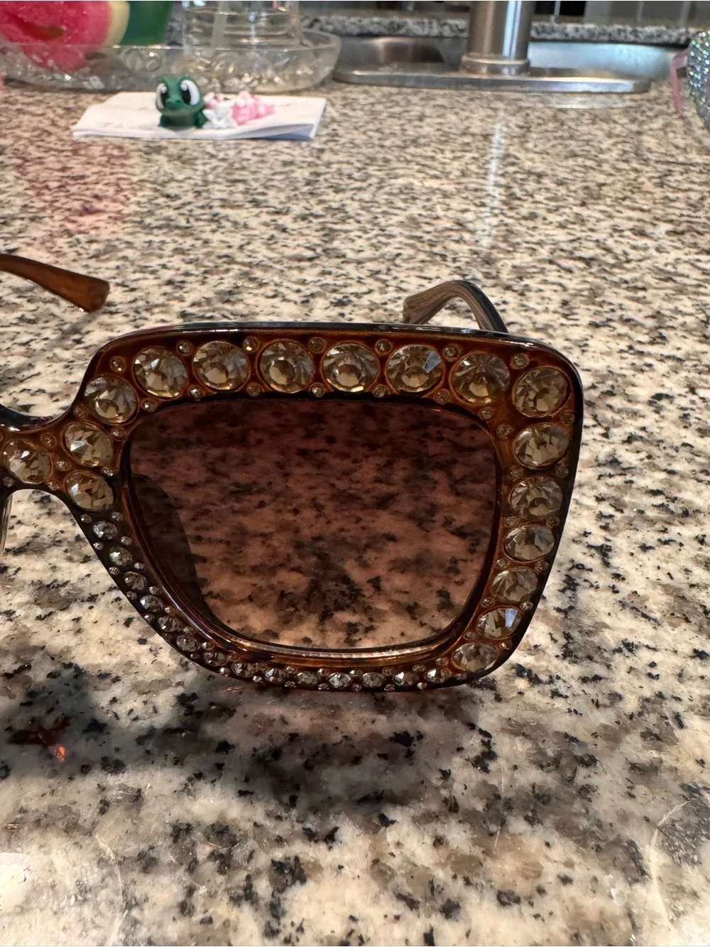 Embellished Brown Oversized Square Sunglasses